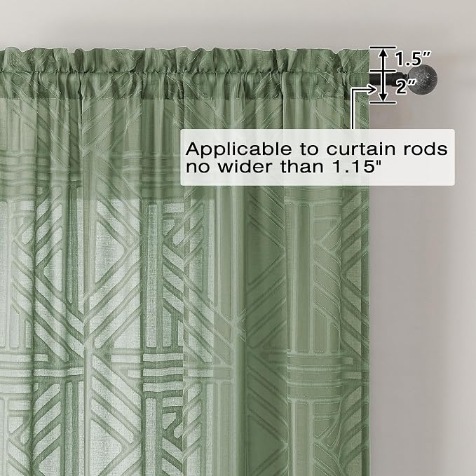 Simplebrand Sage Green Semi Sheer Curtains 63 Inch Length 2 Panels, Light - Image 4