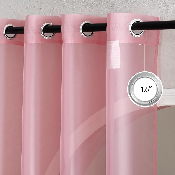 NICETOWN Voile Sheer Pink Curtains 90 inches Long - Image 3