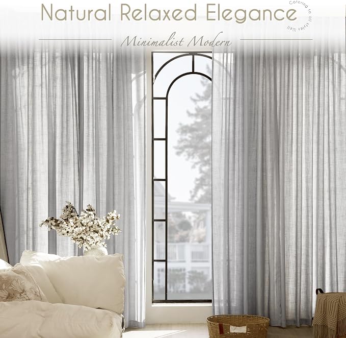 Linen Blend Grey Curtains for Living Room Back Tab Modern Farmhouse Semi Sheer - Image 7