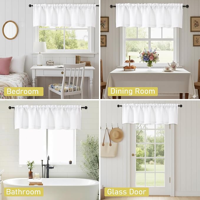 Valances for Windows, Light Filtering Faux Linen Textured Small Short Valance - Image 7