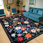 Area Rugs 9x12 Living Room: Floral Washable Rug Vintage Large Soft Boho - Image 2