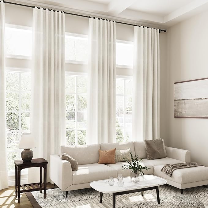 Cream Linen Curtains 121 Inches Long 2 Panels Set - Image 7