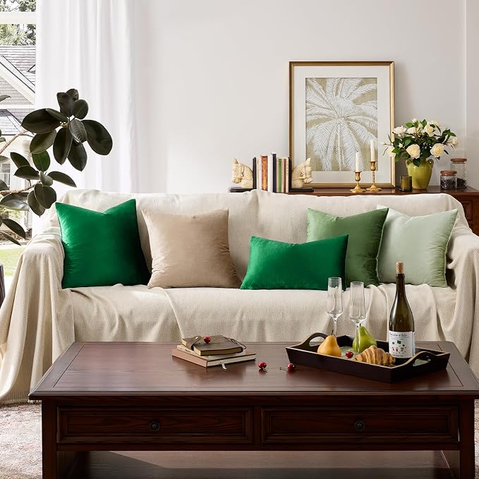 GIGIZAZA Decorative Couch Forest Green Pillow Covers, Square Sofa Velvet Pillow - Image 5