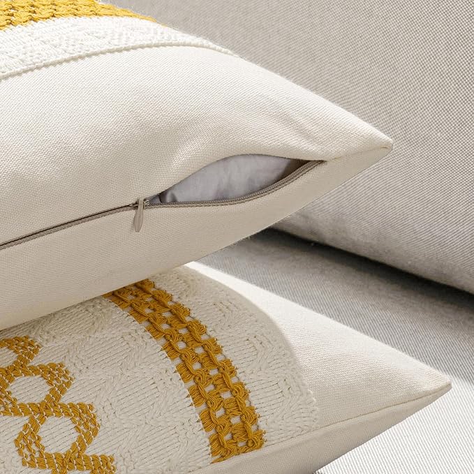 MIULEE Set of 2 Mustard Yellow Boho Decorative Lumbar Pillow Covers 12x20 Inch - Image 5