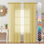OVZME Mustard Yellow Sheer Curtains 96 Inches Long 2 Panels, Solid Lightweight by OVZME