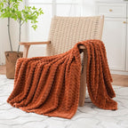 Puncuntex Burnt Orange Throw Blanket 90"×90" inches Fuzzy 3D Jacquard - Image 2
