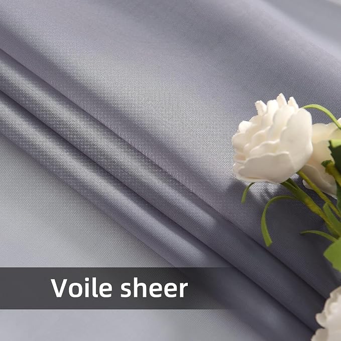 youleyar Solid Sheer Rod Pocket Curtain Voile Draperies 2 Panels White Beige - Image 5