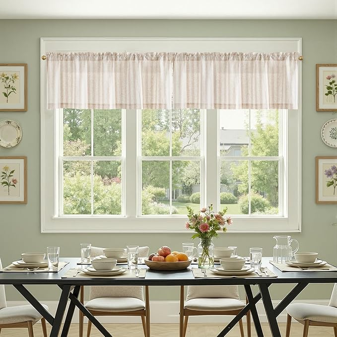 JINCHAN Striped Valance Window Treatment Linen Valance - Image 3