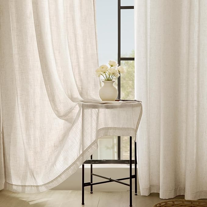 Apricot Linen Curtain 120 inch Length 2 Panels Set Back Tab Light Filtering - Image 5
