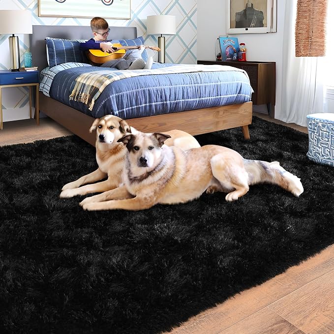 Black Rugs for Living Room 10x14, Soft Shaggy Modern Shag Area Rug for Bedroom - Image 2