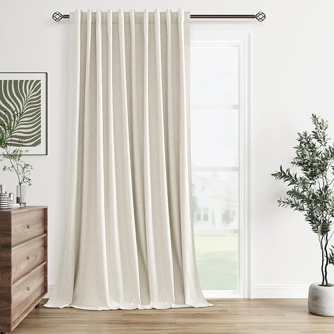 Guken Cream 100% Blackout Linen Curtains 60 Inch Wide by 96 Inch by Guken