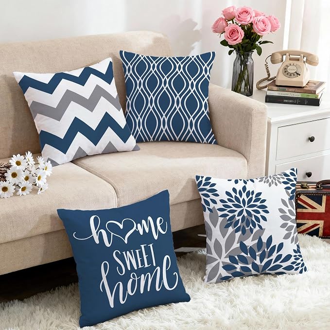 Hexagram Geometric Blue Pillow Covers 20x20 Set of 4, Decorative Outdoor Boho - Image 5