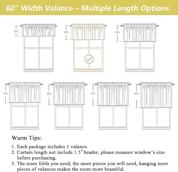 White Valances for Windows, Light Filtering Faux Linen Textured Small Short - Image 3