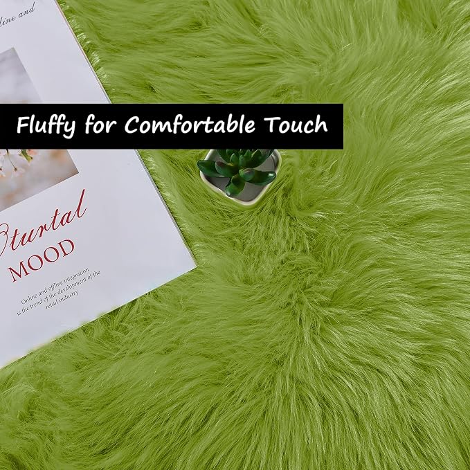 Goolela Lime Green Circle Rugs 4ft Fluffy Fuzzy Furry Rug - Image 4