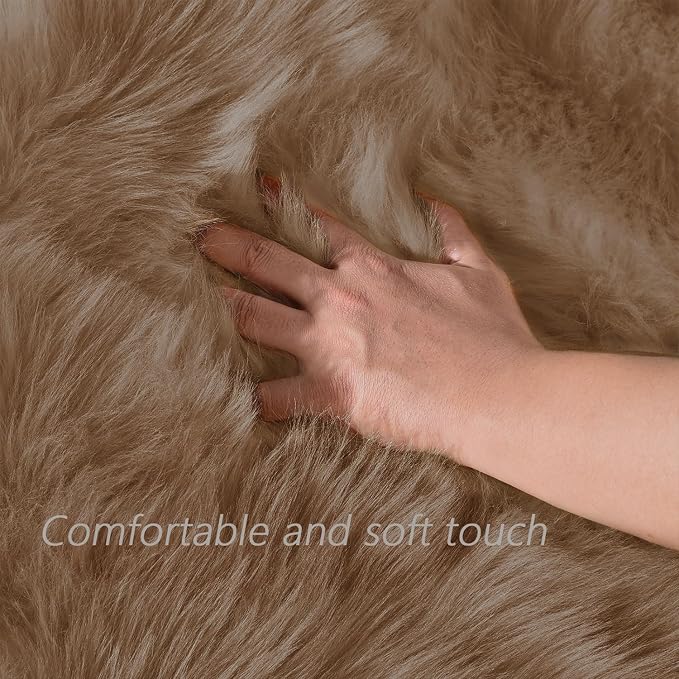 Latepis Brown Beige 2x5 Washable Small Rug Faux Sheepskin Fur Rug Fluffy Shag - Image 4