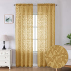 Lecloud Leia Dark Gold Sheer Curtains 96 Inches Long 2 Panels, Jacquard Leaf by Lecloud