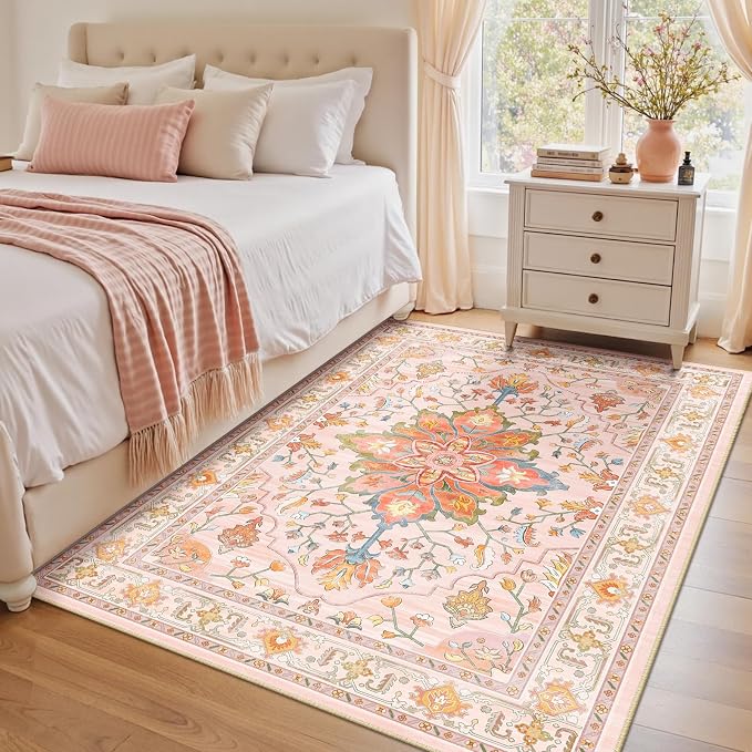 RELEANY Area Rugs 4'x6' Washable Non-Slip, Floral Vintage Distress Print - Image 2