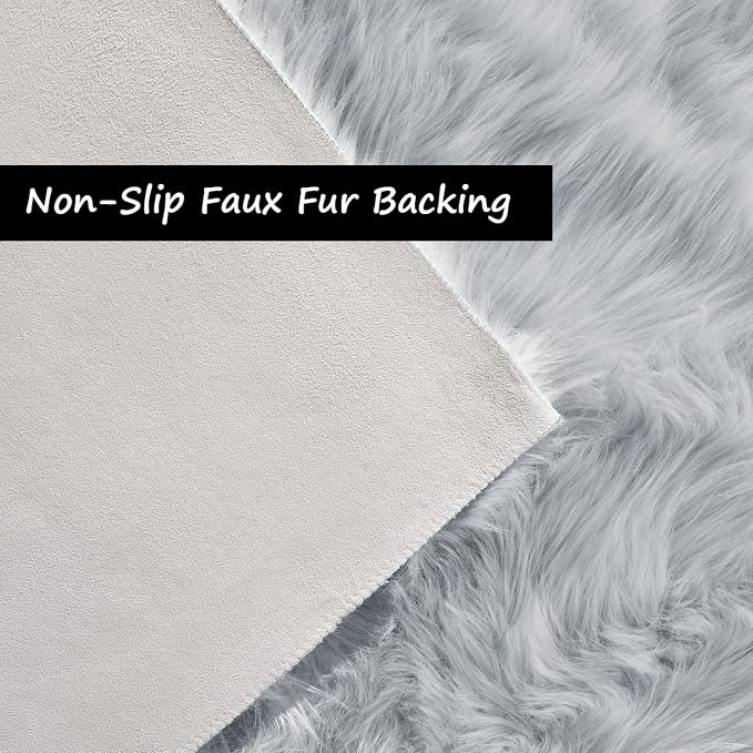 Goolela Faux Sheepskin Fur Rug 4x6 Grey Fluffy Fuzzy Furry Area Rug - Image 4