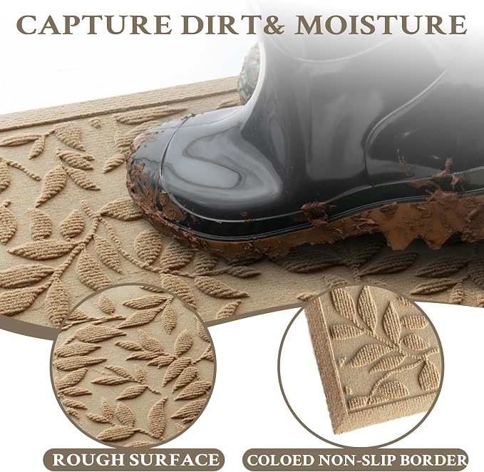 Beige Leaves Outdoor Indoor Entrance Doormats, Absorbent Durable Heavy Duty - Image 6
