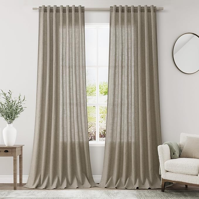 Mocha Linen Curtains 96 Inches Long by Nanspring