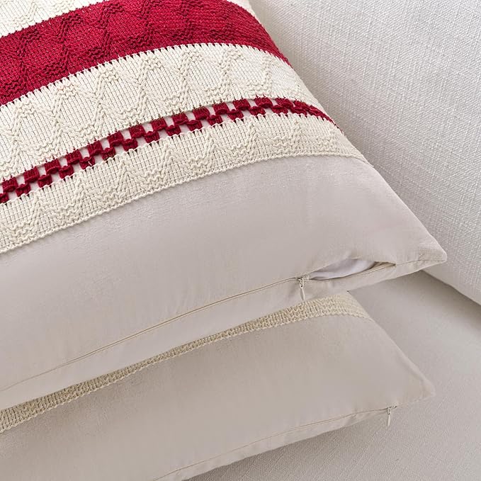 Fancy Homi Set of 1 Boho Red Lumbar Decorative Throw Pillow Cover 12x20 Inch - Image 3