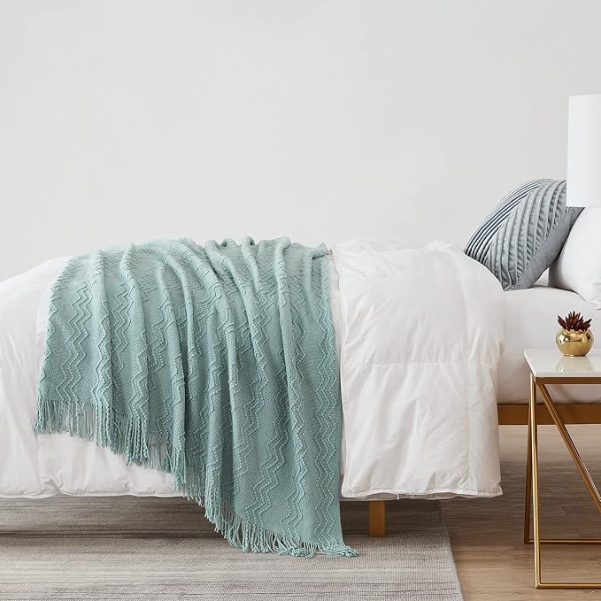 BOURINA Aqua Throw Blanket 50 x90 Inches Throw Textured Solid Soft Sofa Throw - Image 5