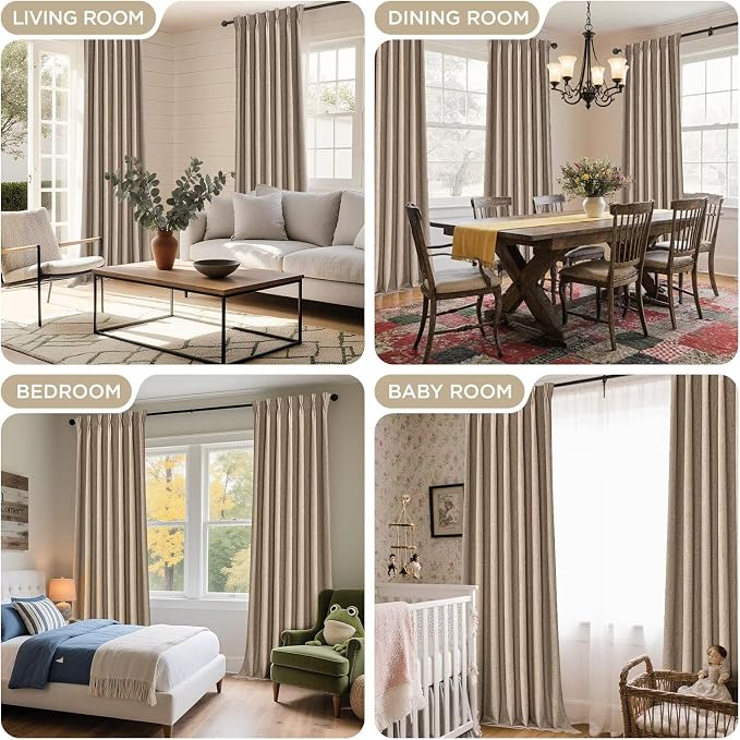 Joydeco Thick Linen Pinch Pleated Curtains 90 Inch Long 2 Panel Set - Image 7