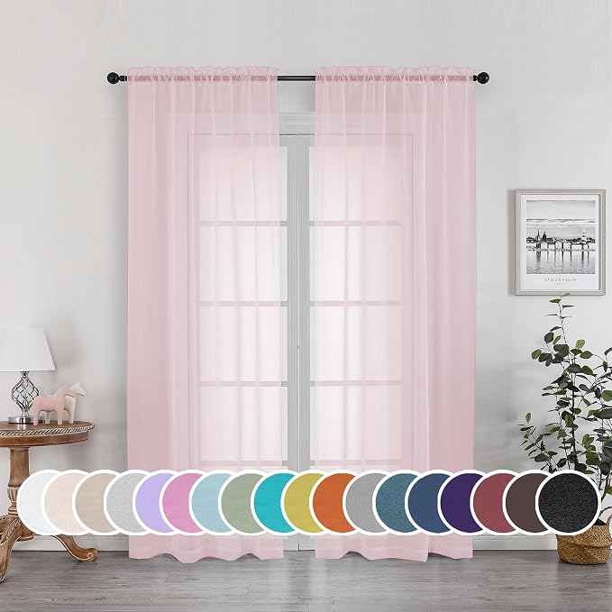 OWENIE Sheer Curtain 72 Inches Long 2 Panels Set, Elegant Airy Transparent Rod by OWENIE