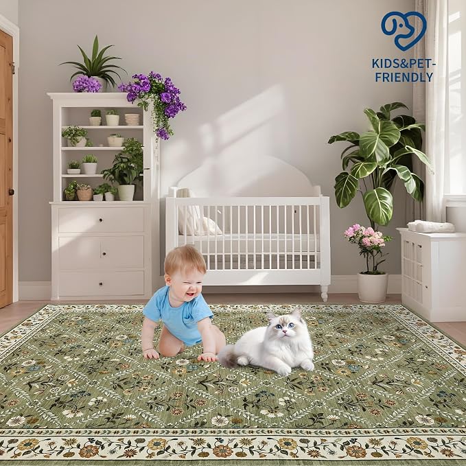 Large Entryway Rug 3x5 Floral Washable Area Rugs Vintage Soft Non-Slip Small - Image 8