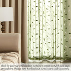 MIULEE Sage Green Sheer Curtains 2 Panels Embroidered Leaf Patterned Rod Pocket - Image 7