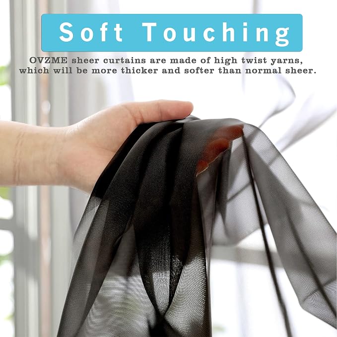 OVZME 45 Inches Length Black Sheer Curtains - Image 3