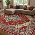 RELEANY Area Rugs 8'x10' Washable Non-Slip, Floral Vintage Distress Print by RELEANY