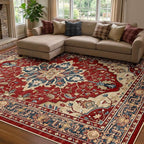 RELEANY Area Rugs 8'x10' Washable Non-Slip, Floral Vintage Distress Print by RELEANY