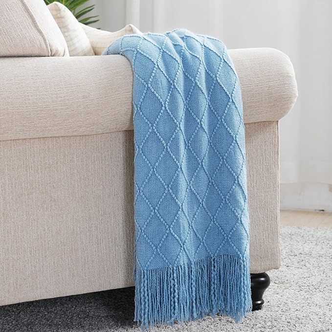 BOURINA Blue Throw Blanket 50x60 Inches Throw Textured Solid Soft Sofa Couch - Image 2