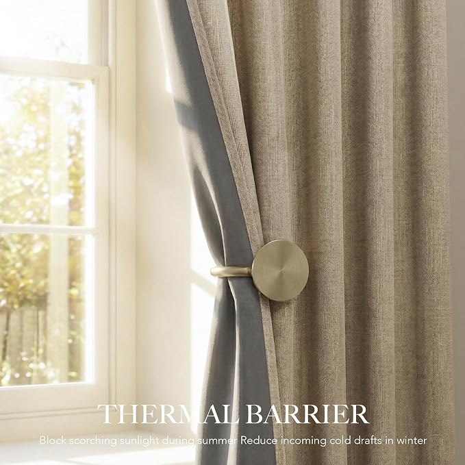 RYB HOME 100% Blackout Linen Textured Curtains - Image 4