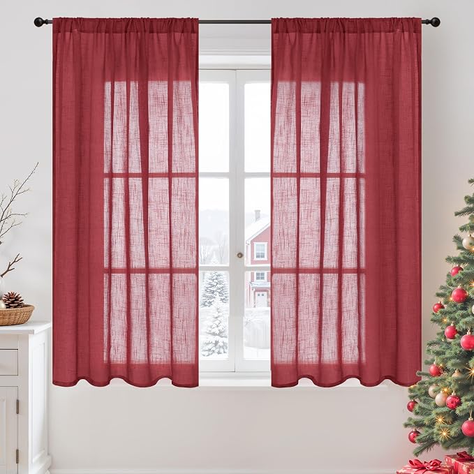 BGment Burgundy Linen Curtains 45 Inch Length by BGment