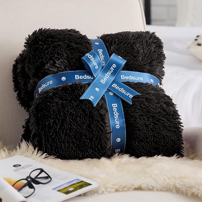 Bedsure GentleSoft Fluffy Black King Size Blanket - Image 7