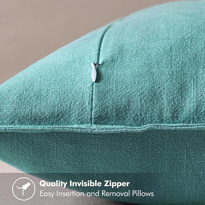 MIULEE Decorative Linen Pillow Covers 20x20 Inch Turquoise ​Boho Farmhouse​ - Image 3