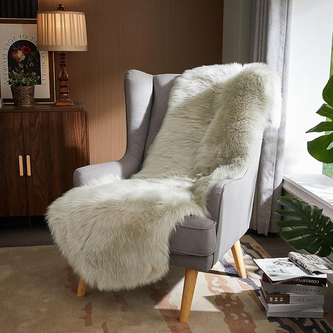 AMTOVO Faux Sheepskin Rug, Light Grey Ultra Soft Fluffy Shag Area Rug, 2 x 6 ft - Image 5