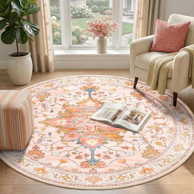 RELEANY Area Rugs 4ft Washable Non-Slip, Floral Vintage Distress Print Pattern - Image 2