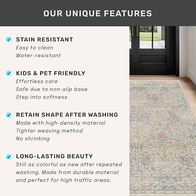 Hazo Haus Boho Beige Blue Living Room Rug 6x8 - Image 7