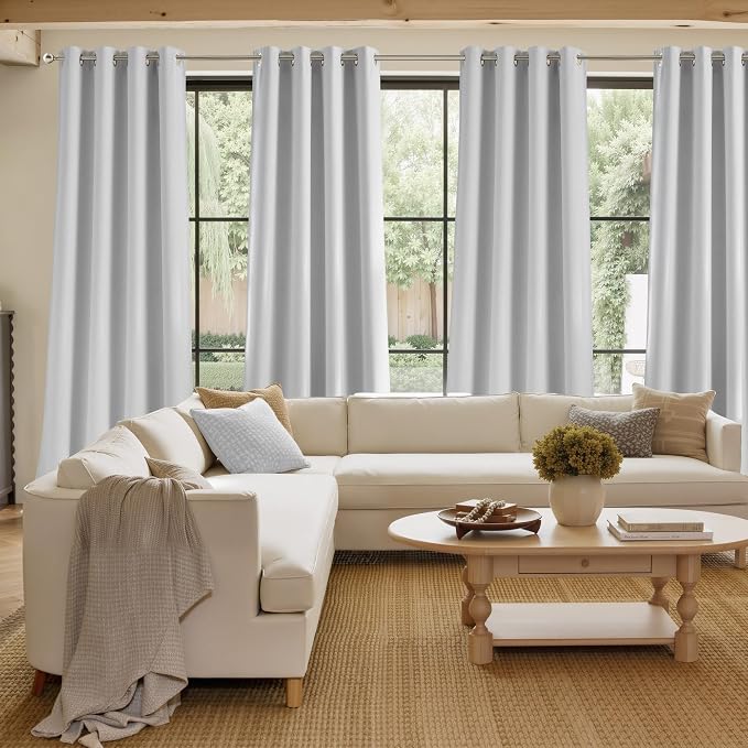 NICETOWN Greyish White Faux Linen Room Darkening Rod Pocket Curtains 63 inch - Image 4