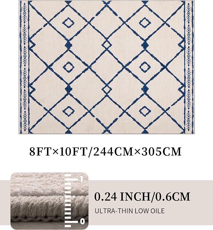 YIHOUSE Boho Rugs for Living Room, 8x10 Western Beige and Blue Area Rug - Image 4