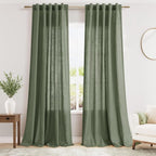 Olive Green Linen Curtains 102 Inches Long by Nanspring
