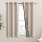NICETOWN Cream Thick Linen Blend 100% Blackout Curtains 63" Long 2 Panels Set - Image 2