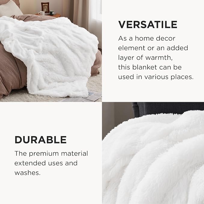 Bedsure GentleSoft Fluffy White King Size Blanket - Image 4
