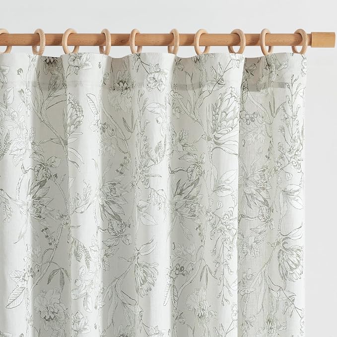 jinchan Floral Curtains 96 Inches Long Charcoal Grey Flower Linen Farmhouse by JINCHAN