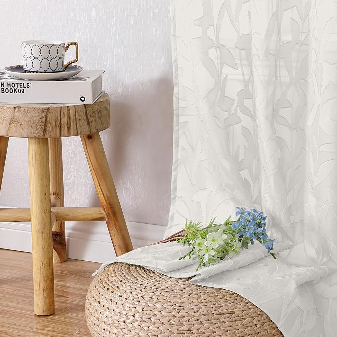 Lecloud Leia Living Room Ivory Sheer Curtains 72 Inch Length 2 Panels, Airy & - Image 9