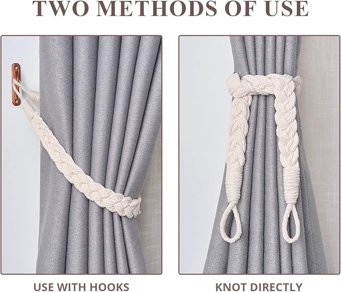 NICEEC 4 Pack Natural Cotton Rope Curtain Tiebacks Elegant Boho Style - Image 5