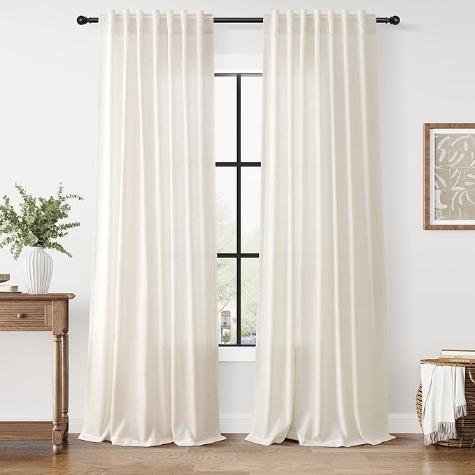 Modern Linen Curtains for Living Room 120 Inches Long Light Filtering Semi by Nanspring